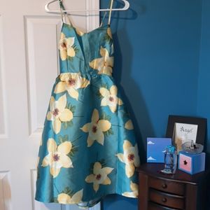 turquoise dress with yellow flowers
